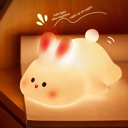 SnuggleGlow™ Big Face Bunny Night Light – Soft Silicone Touch Lamp with Timer