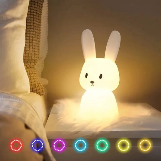 Silicone Rabbit LED Night Light | Touch Sensor, 7 Colors, Timer – Kids Bedroom Lamp